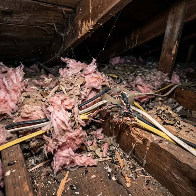 Contaminated ceiling insulation being assessed in a Moonee Vale roof space