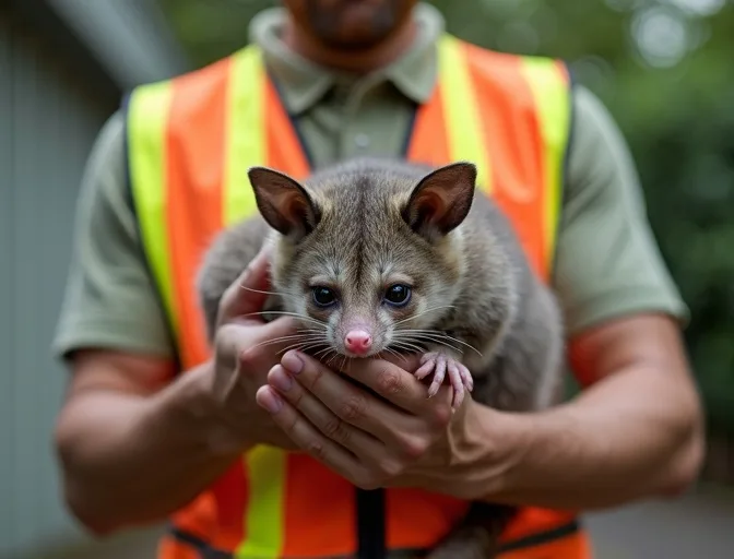 Animal handler safely recovering a deceased possum in Moonee Vale