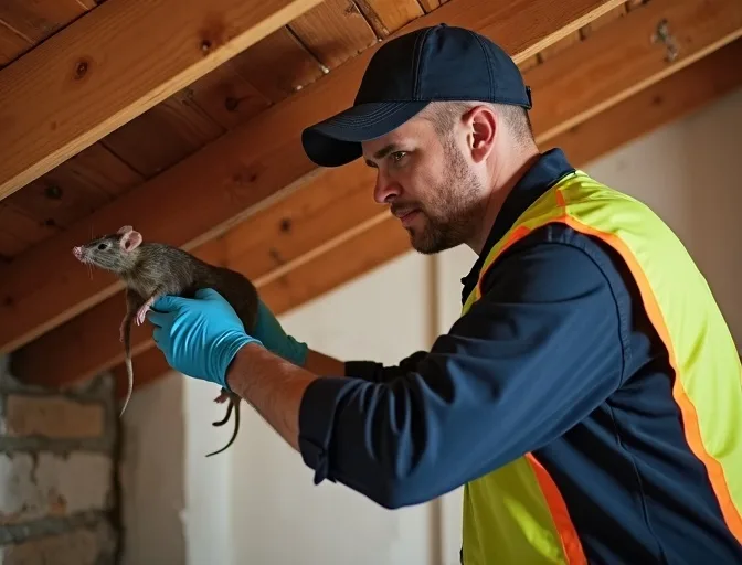 Technician inspecting a roof cavity for a dead rat in Moonee Vale